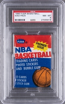 1986/87 Fleer Basketball Unopened Wax Pack (Isiah Thomas Sticker Showing) – PSA NM-MT 8